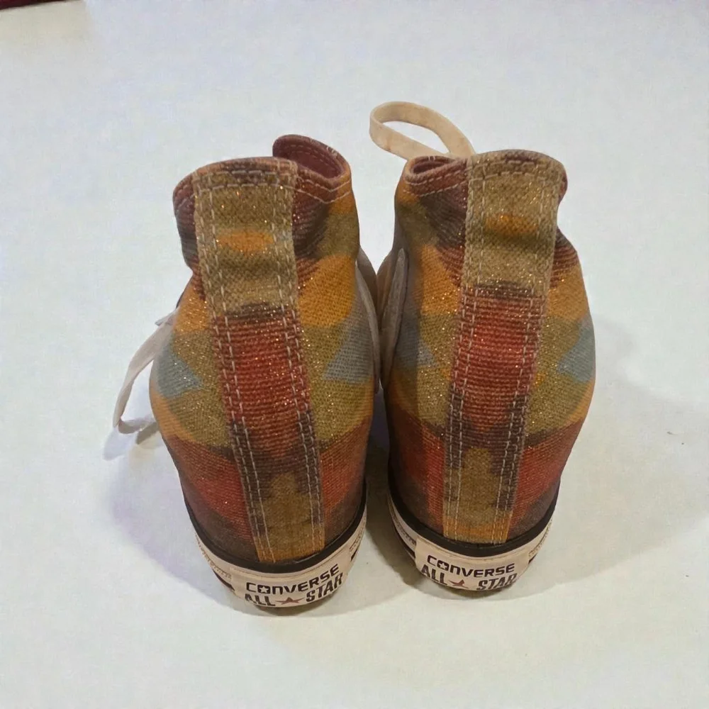 Women's Converse Plaid Wedge Sneakers Brown Orange Size 8 - Picture 4 of 5